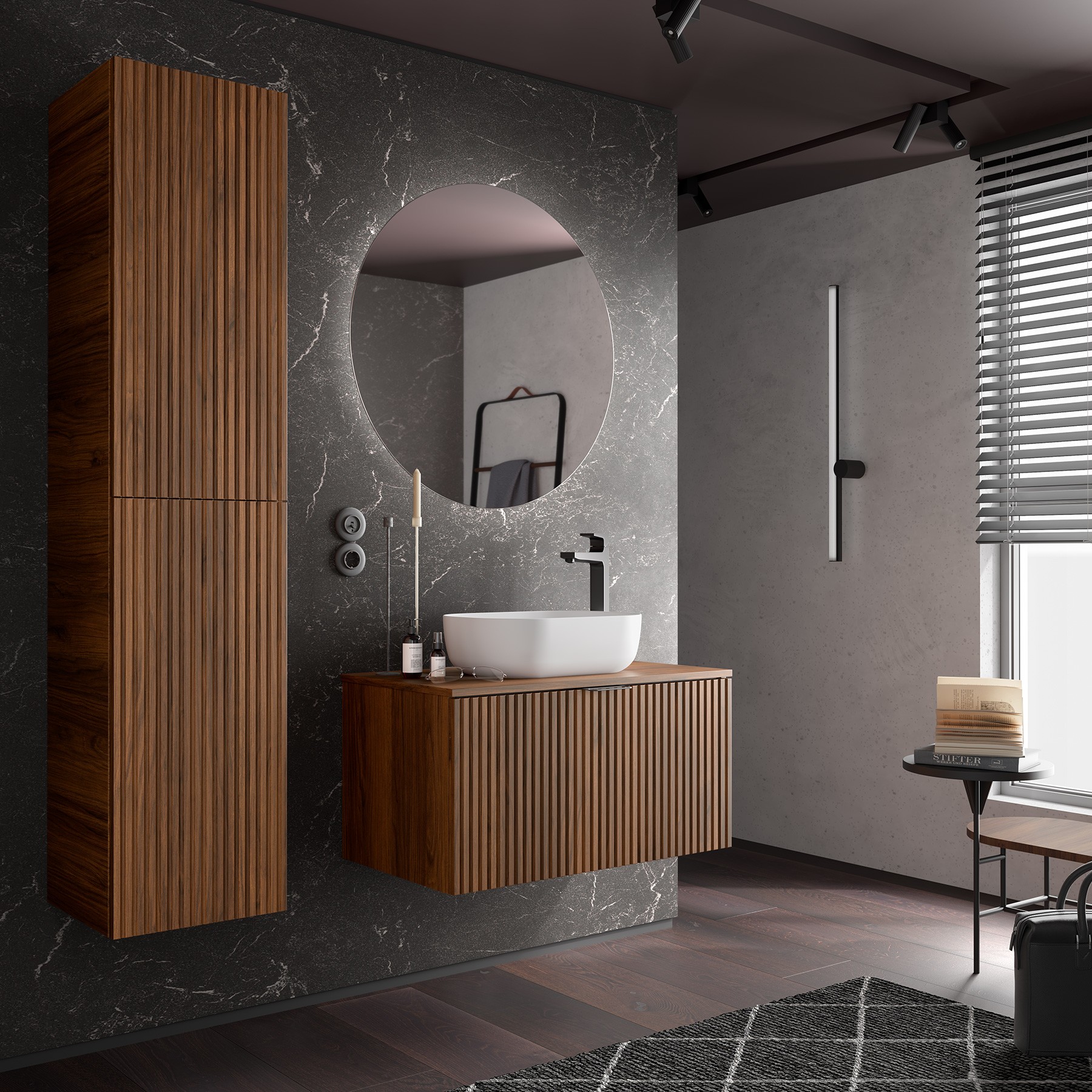 SALGAR BIBA BAJO+ENCIMERA NOGAL MAYA 80 CM - Imagen 3