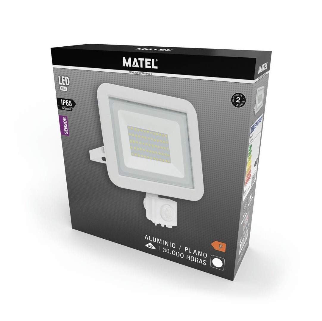 PROYECTOR LED CON SENSOR BLANCO 50W MATEL - Imagen 2
