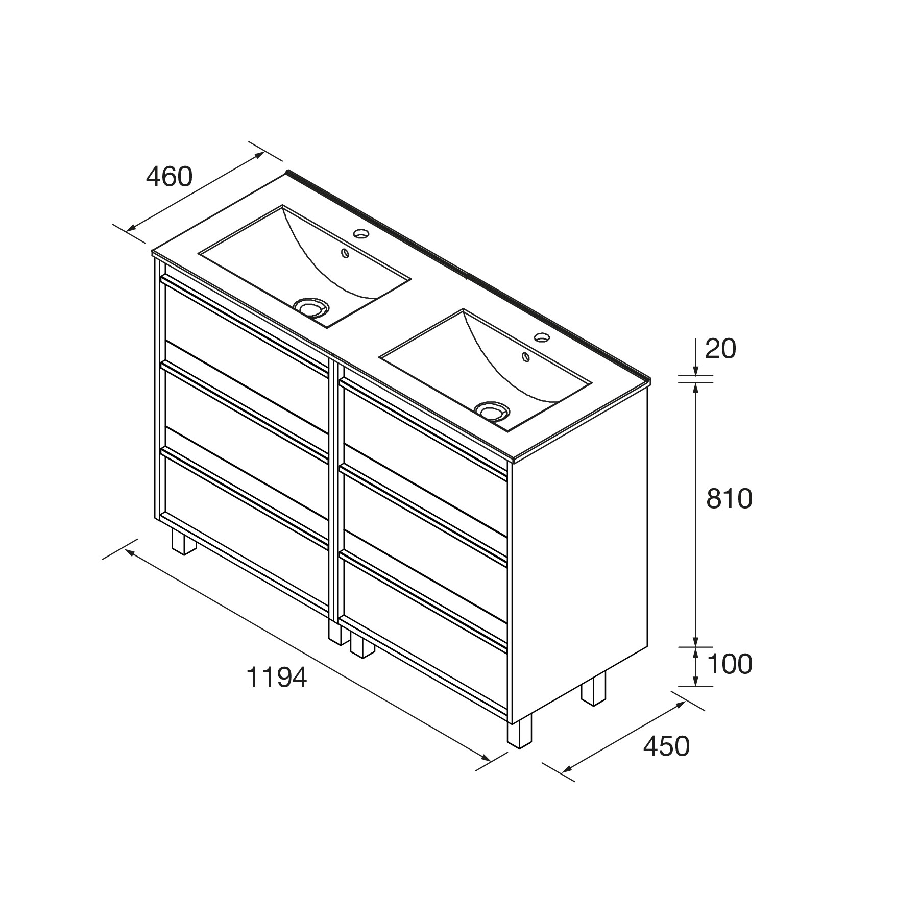 SALGAR ATTILA BAJO DOBLE 3C + ENCIMERA PORCELANA 2S A SUELO BLANCO MATE 120 - Imagen 3