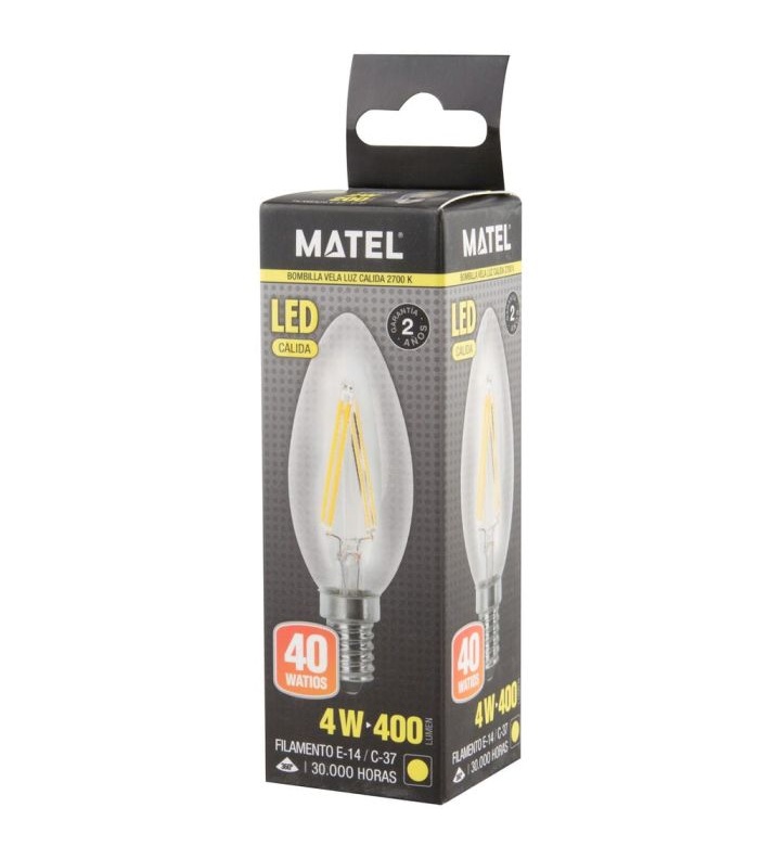 BOMBILLA LED VELA FILAMENTO E14 4W CALIDA MATEL - Imagen 3