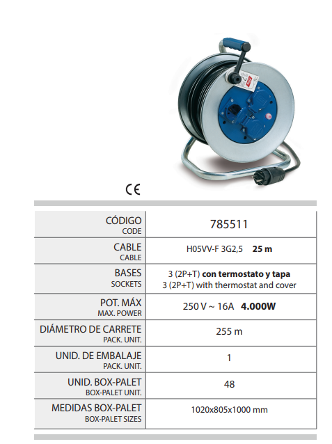 EXTENSIBLE 3X2,5mm 785511 25M METALICO CON TAPAS TAYG - Imagen 3