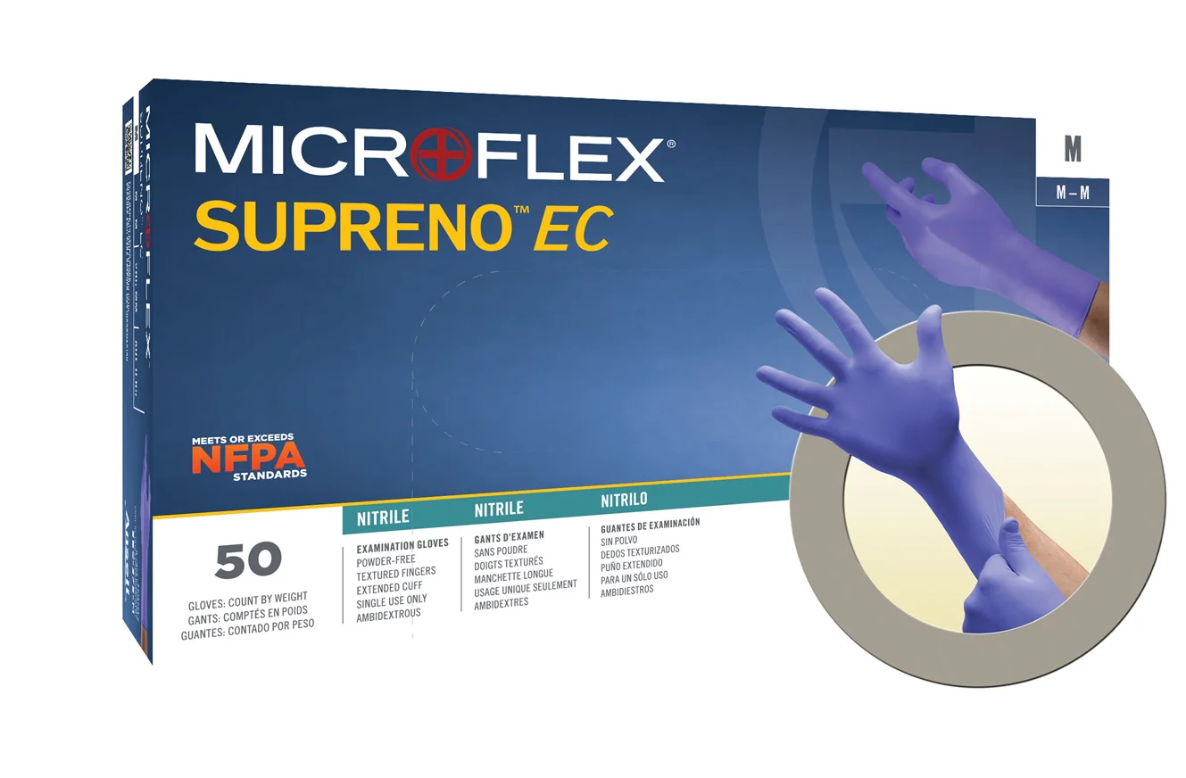 GUANTES DESECHABLES DE NITRILO AZUL VIOLETA SIN POLVO CON DEDOS TEXTURIZADOS MICROFLEX SUPRENO (B0X 50 UNIDADES) - Imagen 2