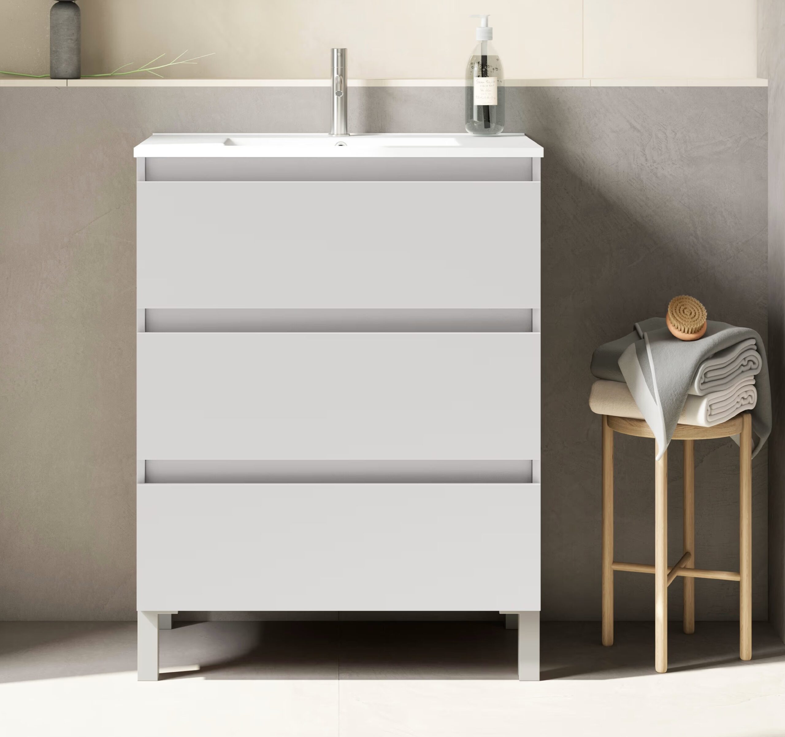 BOX BAJO + ENCIMERA PORCELANA 3C A SUELO 60CM BLANCO MATE F. REDUCIDO - Imagen 2