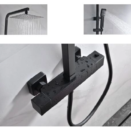 CONJUNTO DUCHA TERMOSTÁTICA CUADRADO NEGRO IMEX - Imagen 3