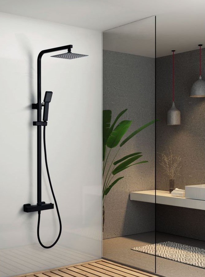 CONJUNTO DUCHA TERMOSTÁTICA CUADRADO NEGRO IMEX - Imagen 2